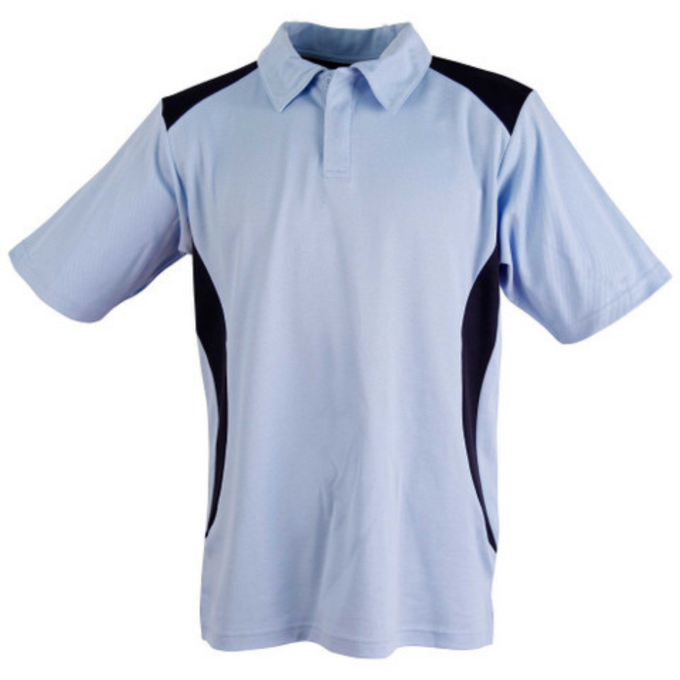 Sky Navy Secret men's quick-dry TrueDry mesh short sleeve polo shirt with contrast piping, featuring moisture-wicking and anti-bacterial properties for team wear and corporate uniforms.