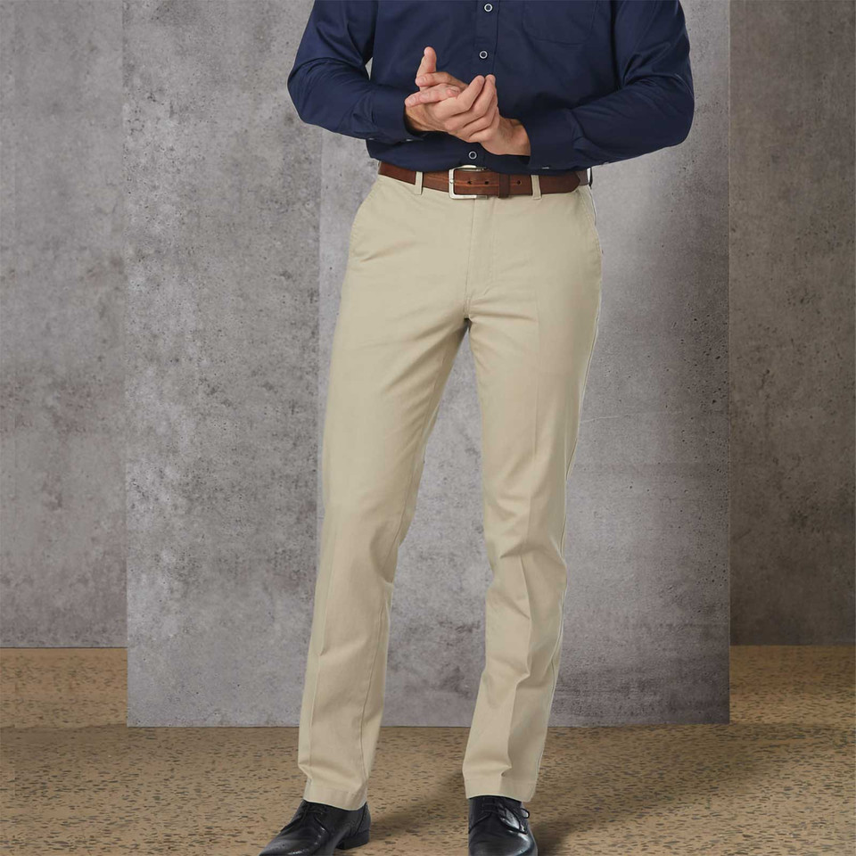 BISHOP Men's Classic Fit Straight Chino Pants, featuring a traditional straight-leg silhouette, durable cotton-rich fabric with a hint of stretch, and a professional finish for business casual or corporate uniforms.