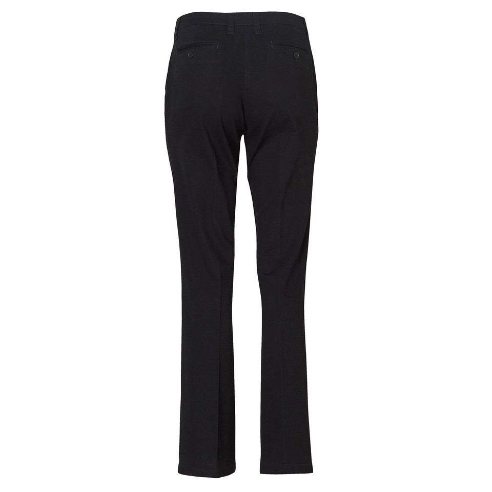 Black straight leg chino pants with classic fit styling, rear view showing clean lines and tailored silhouette