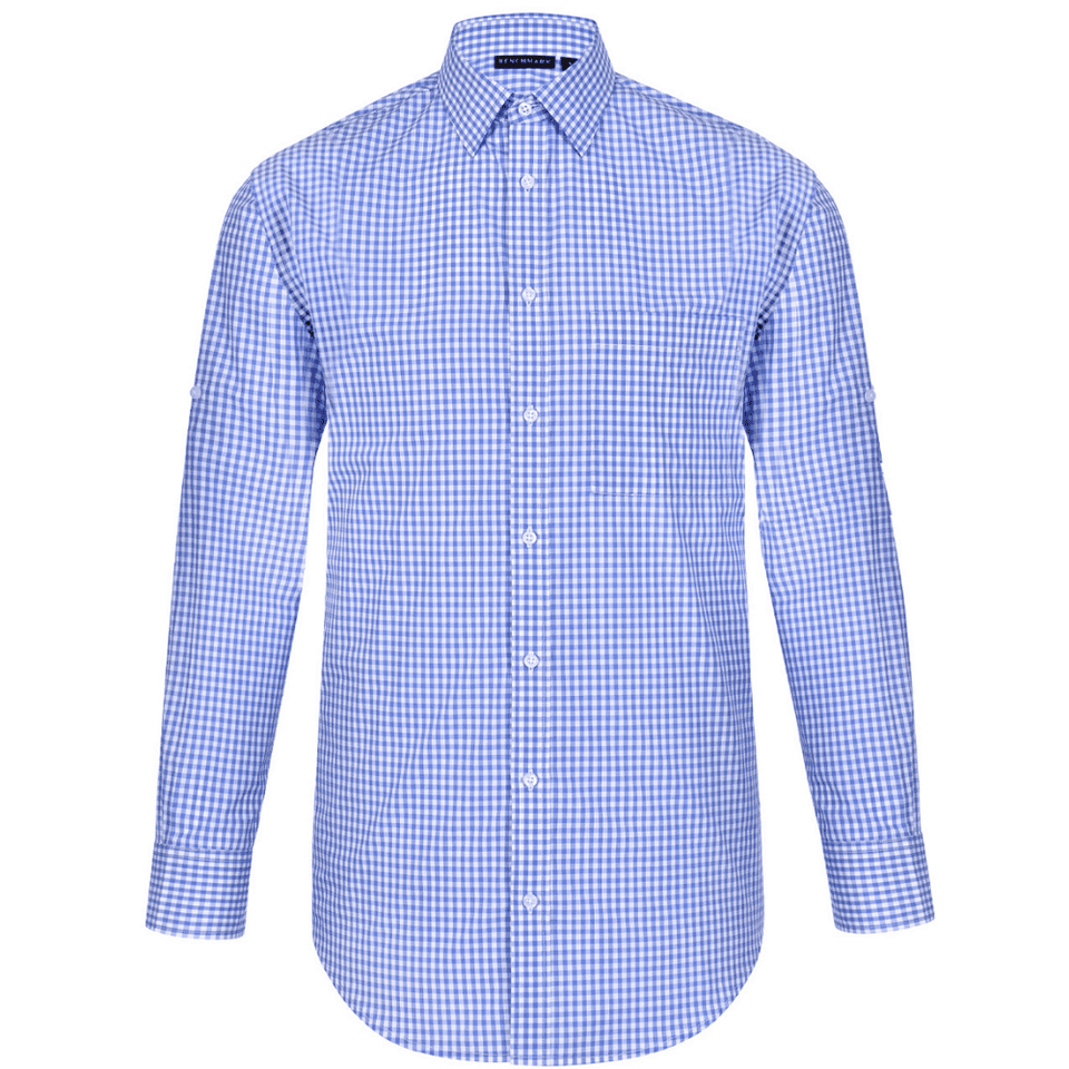Shop Mens Gingham Checkered Shirt | Long Sleeve SkyBlue White