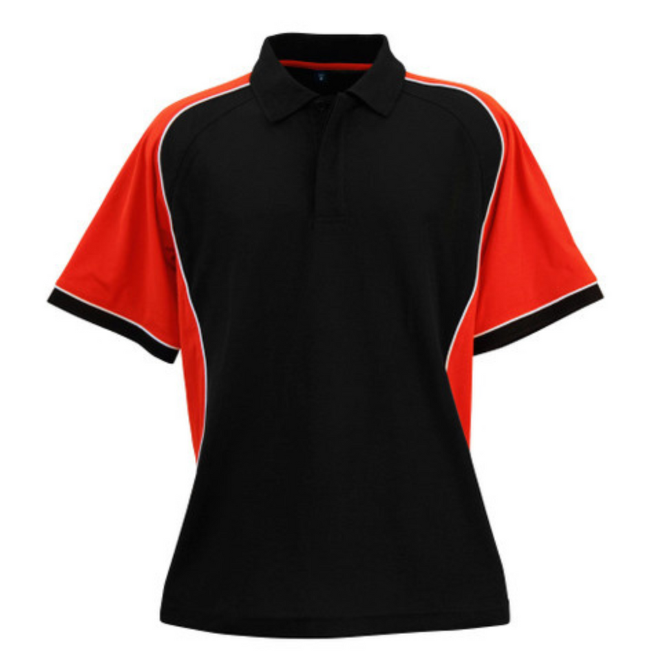 Navy+White+Red ARCADIA Men's TrueDry Tri-Colour Polo featuring moisture-wicking technology, a breathable cotton-back fabric for comfort, and a dynamic three-color contrast design for sports teams and club uniforms.