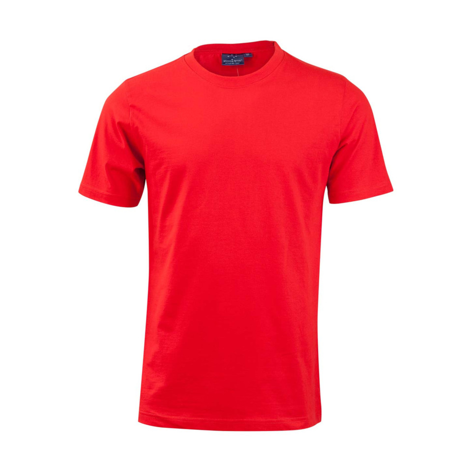 Bright red cotton kids t-shirt with crew neck and short sleeves, semi fitted silhouette