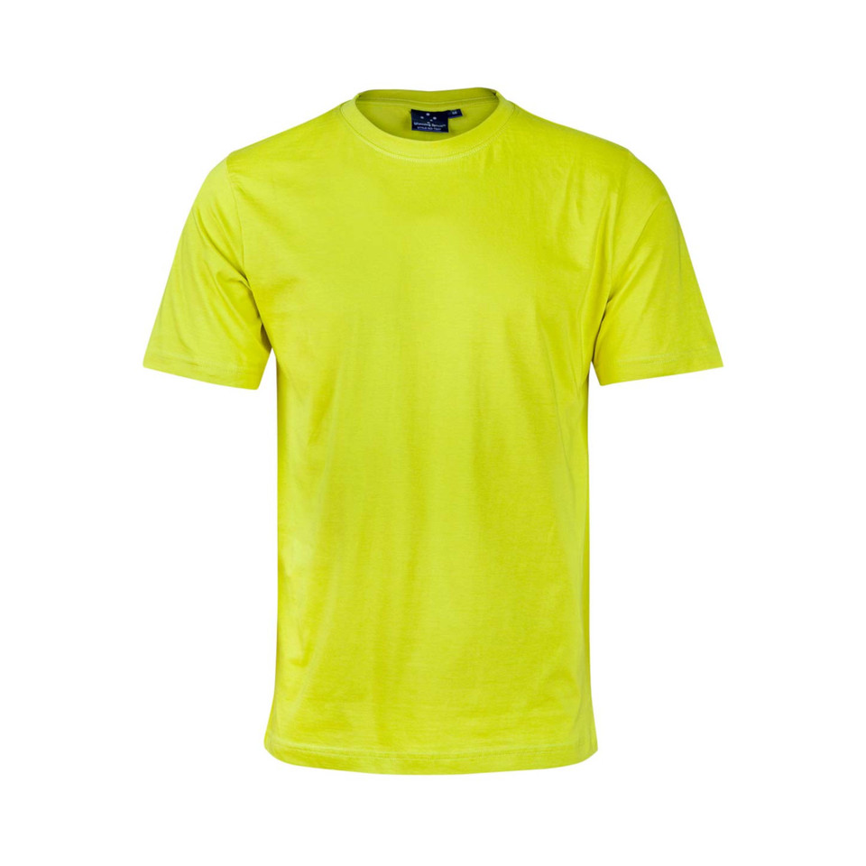 Fluro Yellow BRAVE Kids Plain T-Shirt, a 100% combed cotton jersey tee with a semi-fitted cut, perfect for school uniforms, bulk screen printing, or embroidery.
