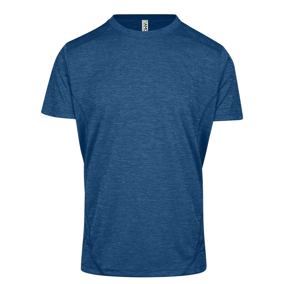 Navy blue marl CoolDry poly tee with crew neck and contrast stitching detail on sleeves