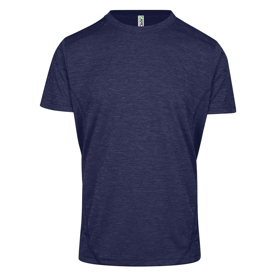 Navy marle short sleeve performance tee with crew neck and contrast stitching detail