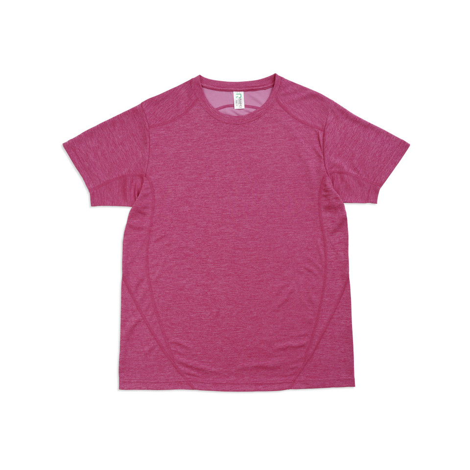 Raspberry marl CoolDry poly tee with crew neck and contrast stitching detail
