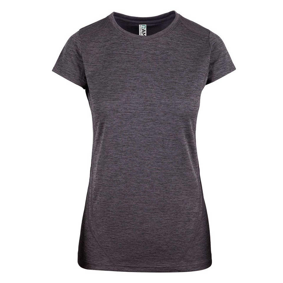 Charcoal marl women's short sleeve t-shirt with crew neck and visible side panel stitching detail