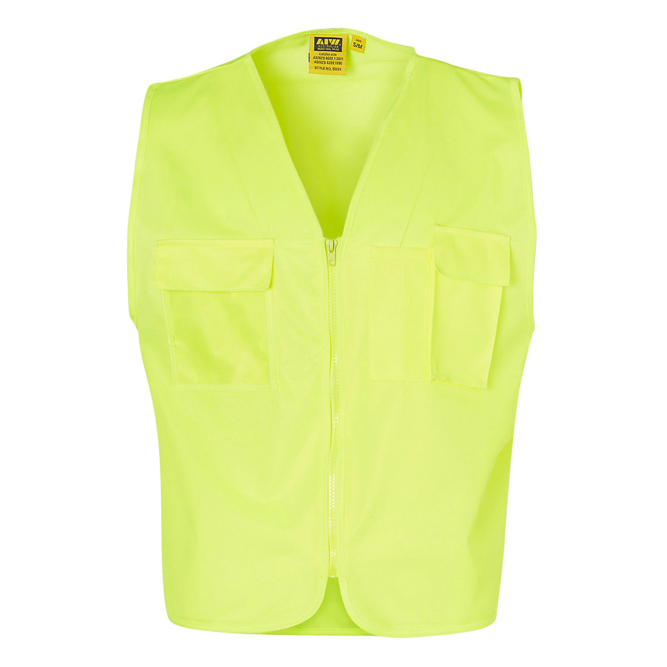 Fluoro Yellow | Hi-Vis Zip Work Safety Vest | ID Pocket