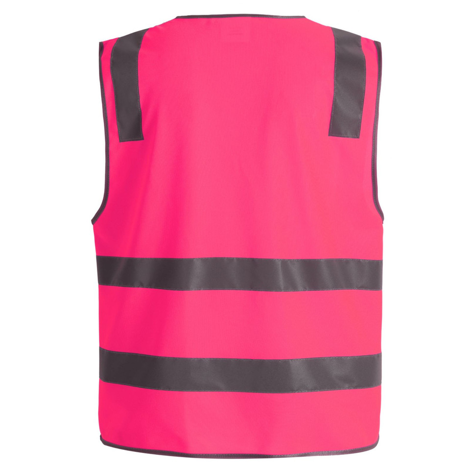 Pink ASHER high-visibility safety vest made from breathable polyester mesh, featuring reflective shoulder and torso tape for industrial day/night workwear.