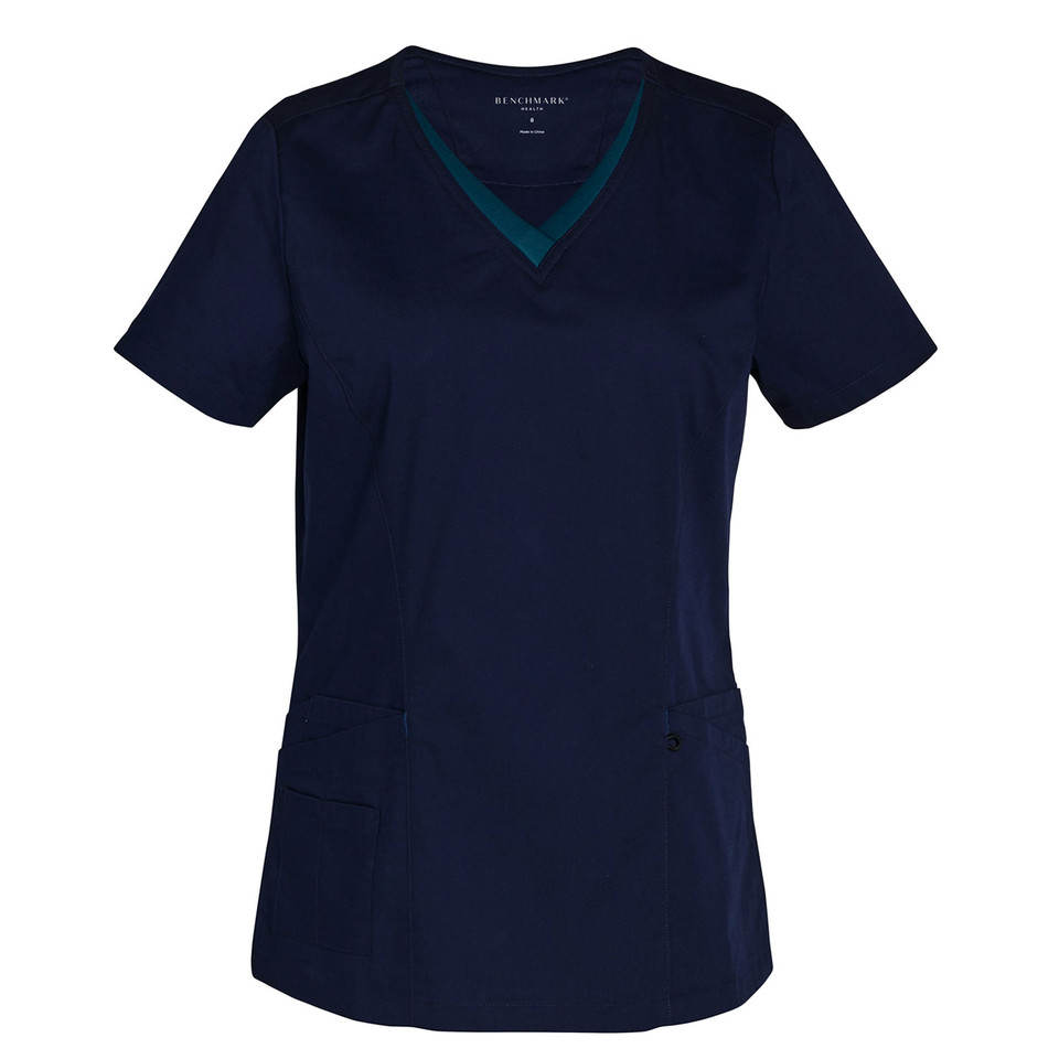 Navy+Teal | Ladies TrueDry Contrast Trim Scrub Top