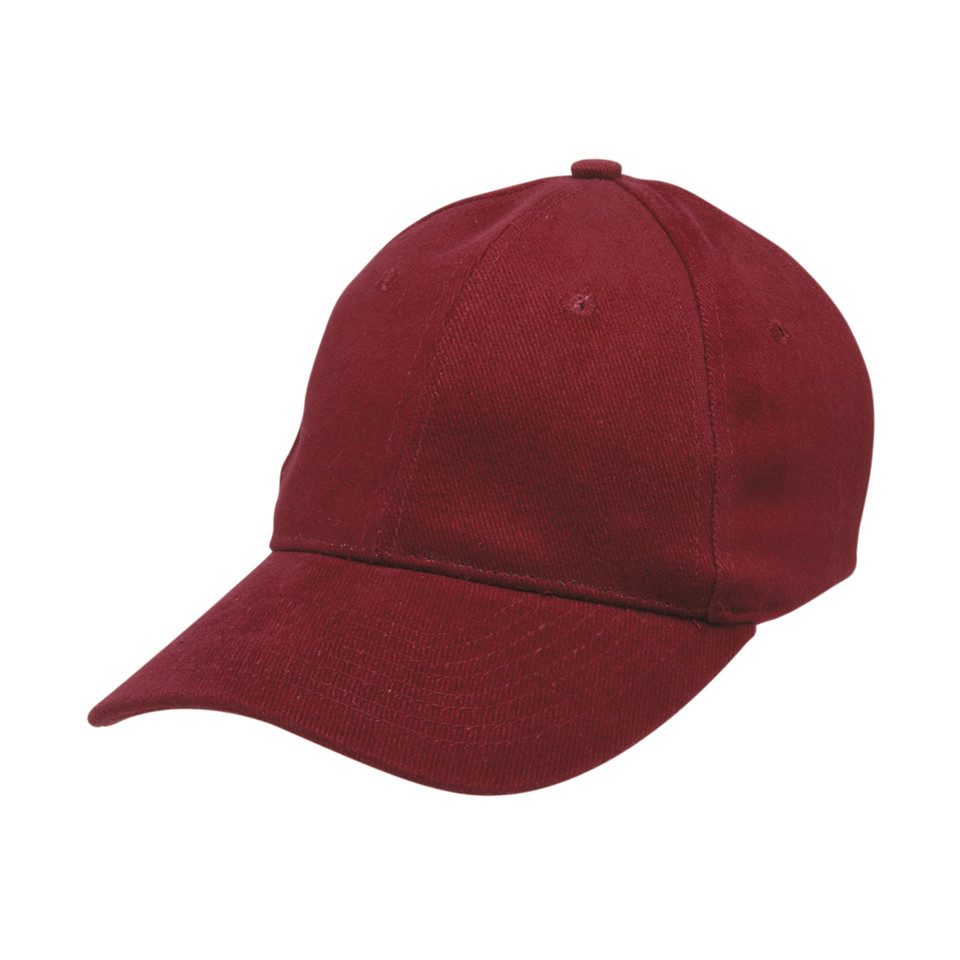 Deep burgundy heavy brushed cotton baseball cap with curved brim and six-panel construction