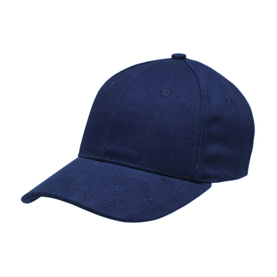 Navy heavy brushed cotton baseball cap with curved brim and six-panel construction
