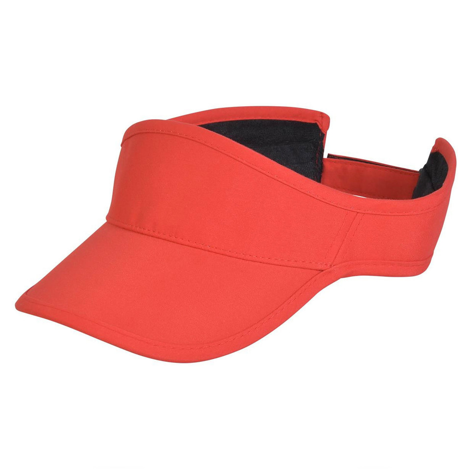 Coral red microfibre sports visor with black interior and curved peak