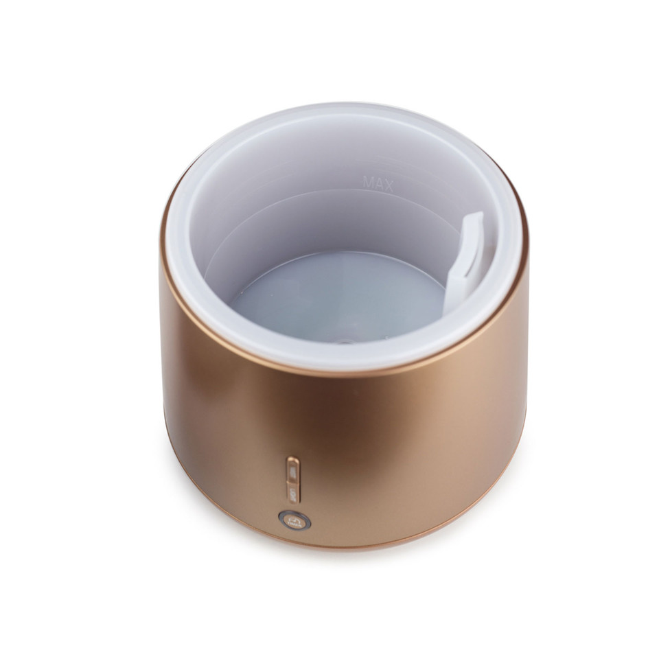 Oak and white cylindrical ultrasonic aroma diffuser with smooth finish and front power button