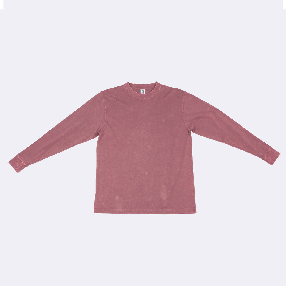 Mauve ZAC Men's Stone Washed Cotton Long Sleeve T-Shirt, a comfortable vintage-look tee with a unique washed finish, perfect for casual everyday wear.