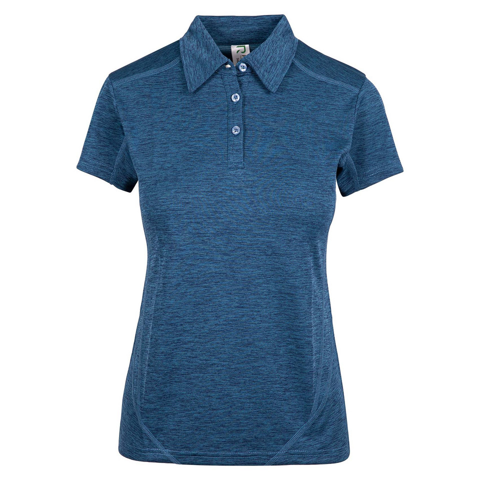 Deep marine blue marl short sleeve polo shirt with tonal collar and button placket for women