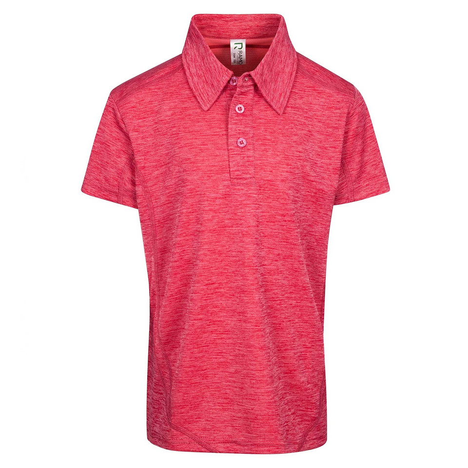 Kids raspberry marl polo shirt with three-button placket, spread collar and subtle space-dye texture