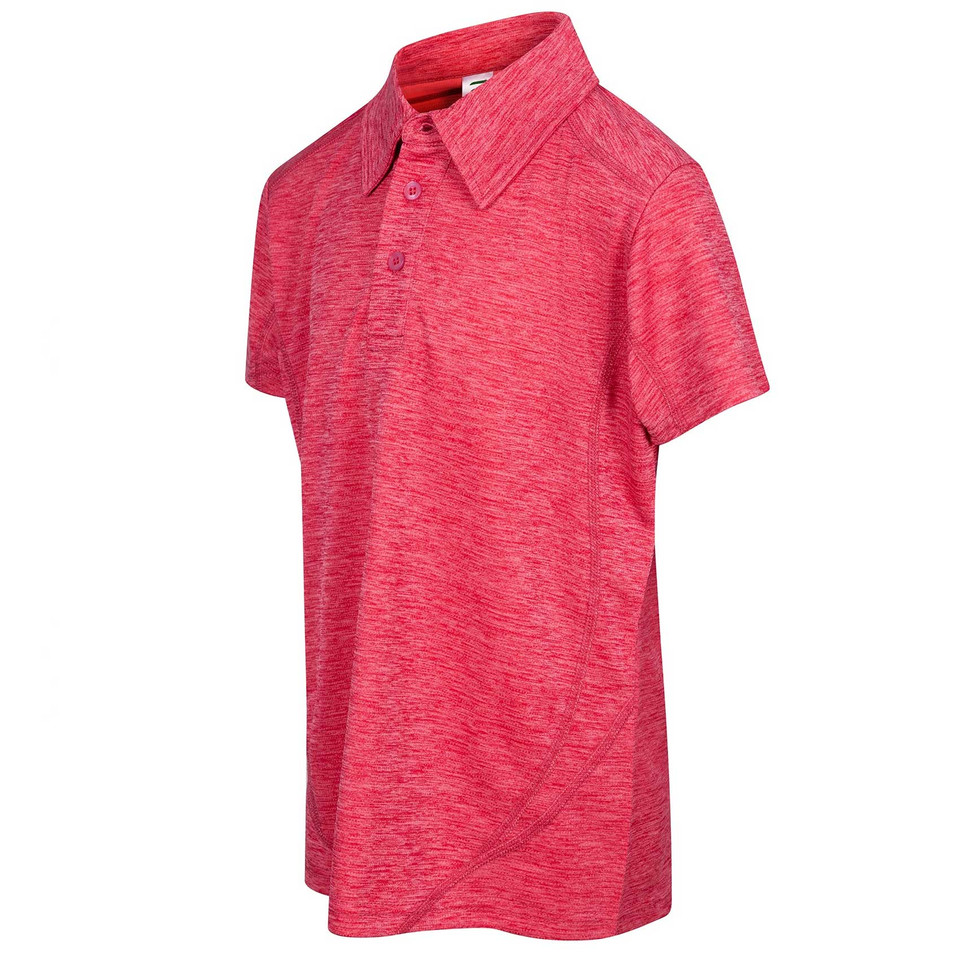 Hot pink marl polo shirt with collar and button placket featuring contrast stitching detail