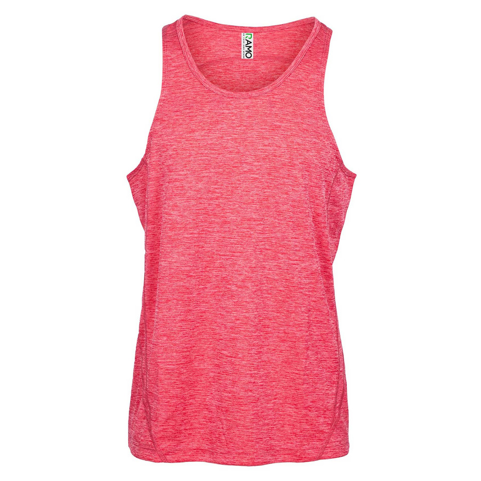 Coral pink marl athletic singlet with contrast stitching detail and scoop neckline