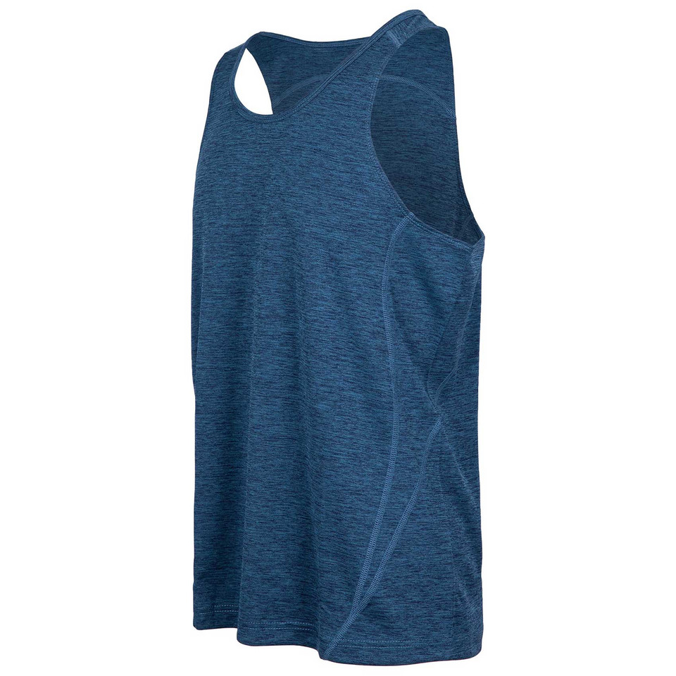 Steel blue marl poly mens singlet with racerback cut and tonal curved stitching detail on side panel