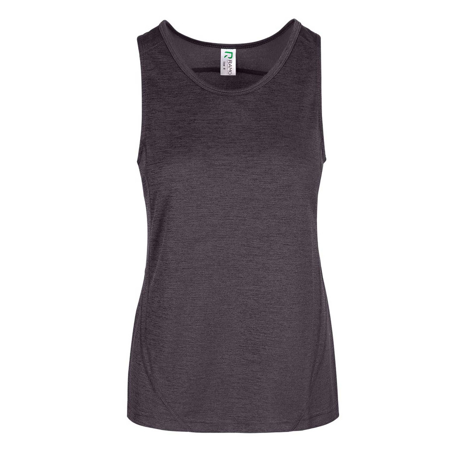 Charcoal marled sleeveless tank top with scoop neckline and side seam stitching detail