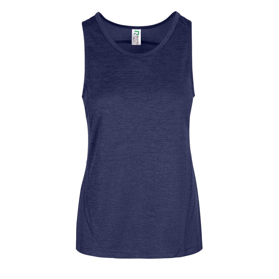Navy marl women's singlet with round neckline and side seam detailing