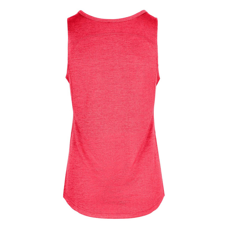 Hot pink marl sleeveless singlet with curved hem and contrast stitching detail at neckline