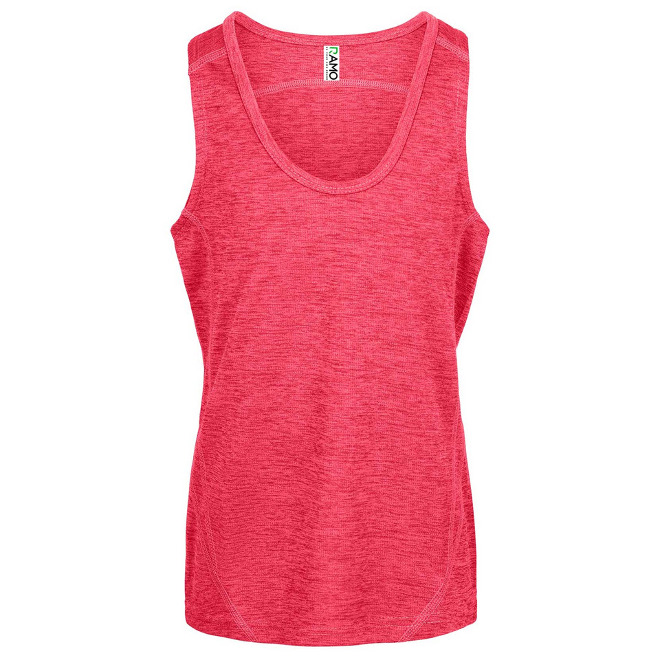 Coral pink marl singlet with scoop neck and contrast stitching detail at hem