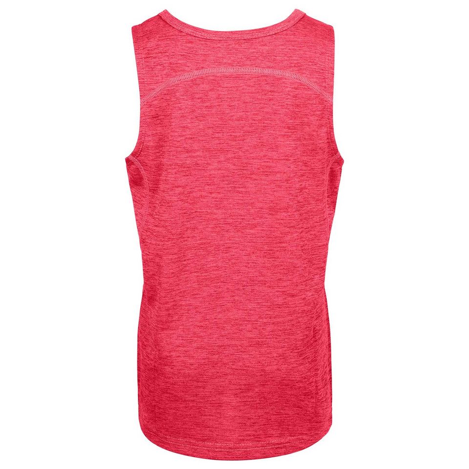 Coral pink marle sleeveless athletic singlet with curved hem and contrast stitching detail