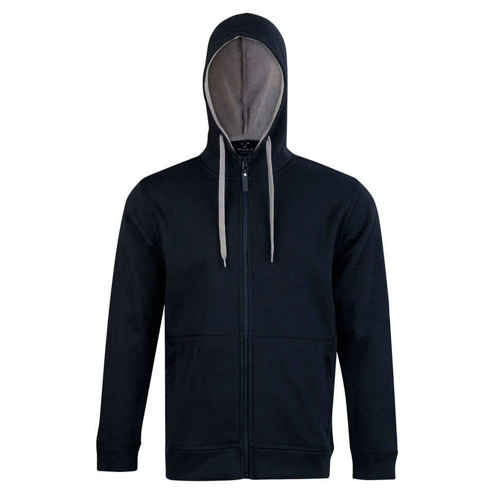 Navy+Grey Mortal Men's Wind and Cold Proof Fleece Hoodie Jacket, a warm, protective outer layer ideal for cold weather work or outdoor activities.