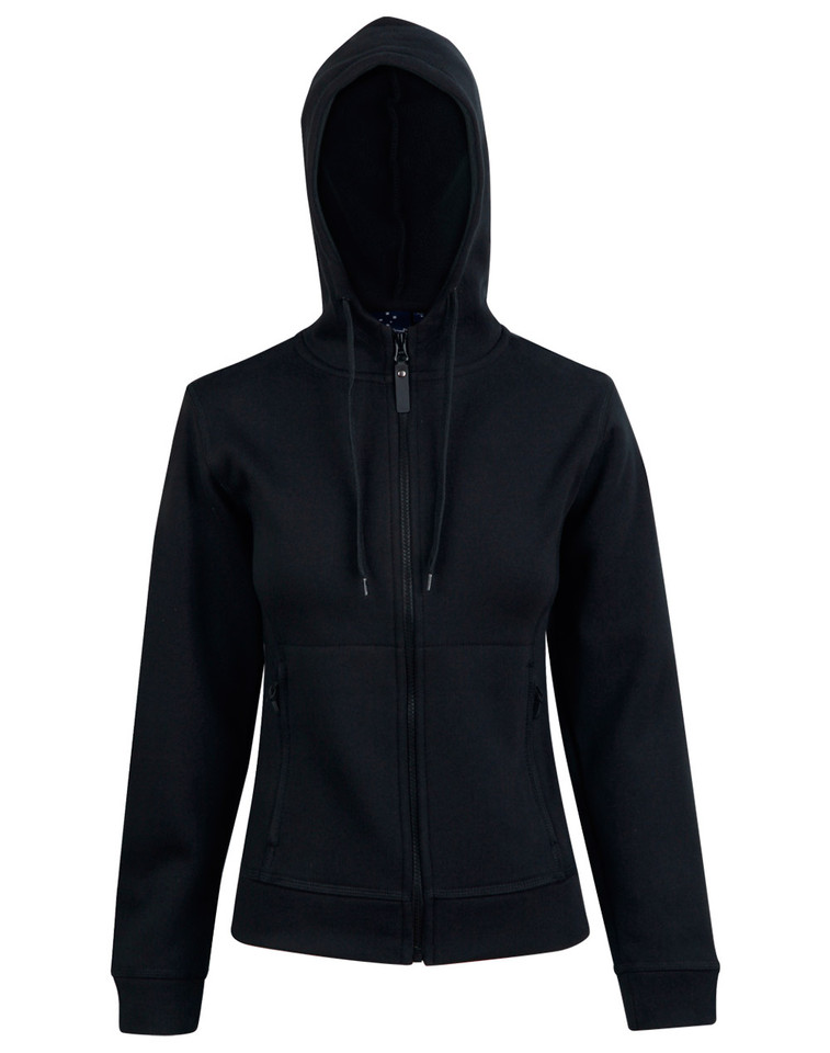Black Mortal Ladies Wind Cold Proof Fleece Hoodie Jacket, a warm, wind-resistant thermal jacket ideal for cold weather outdoor activities or work.