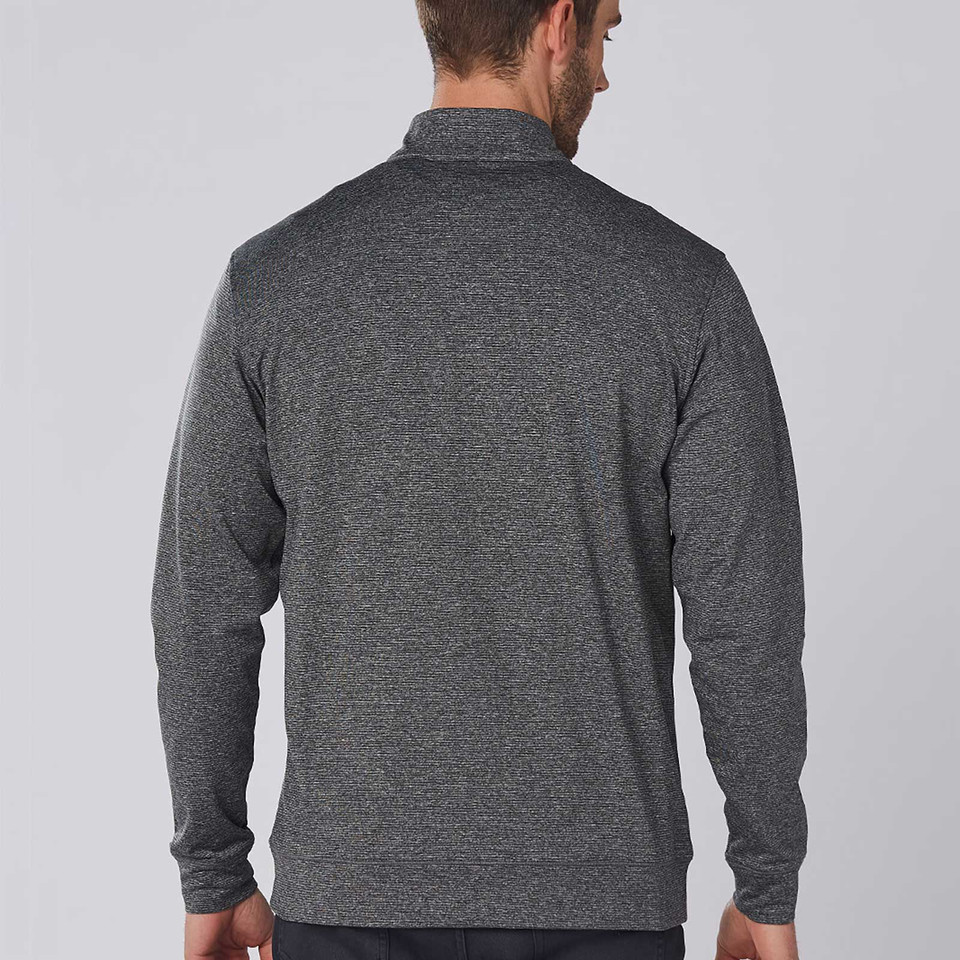 United Men's Half Zip Stretch Heather Sweater, a versatile pullover with a textured fabric and comfortable stretch, ideal for corporate or casual wear.