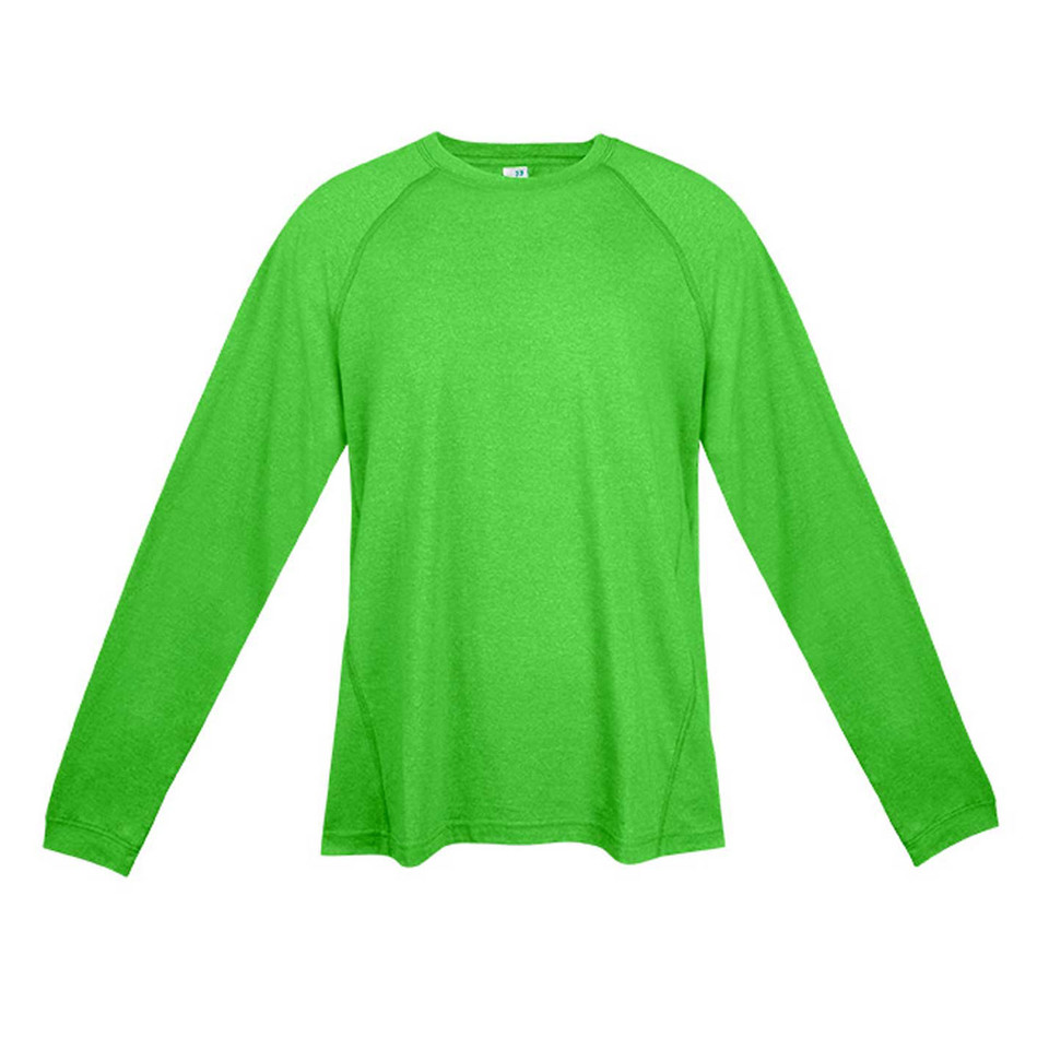 Lime heather long sleeve crew neck tee with raglan sleeves and ribbed cuffs