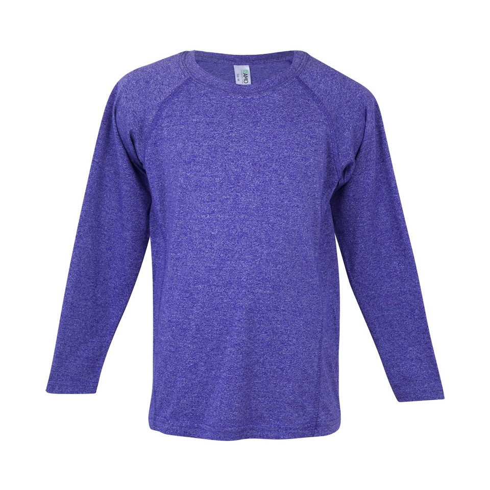 Heather purple long sleeve crew neck t-shirt with raglan sleeves