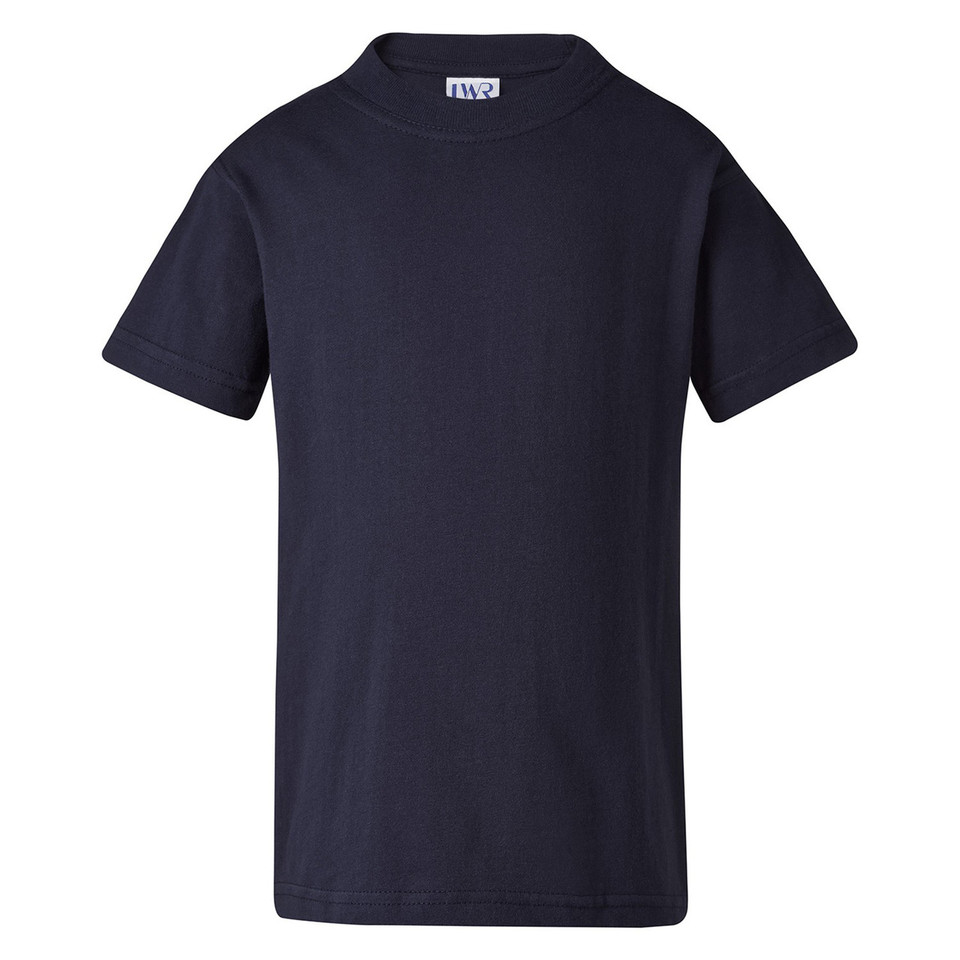Navy crew neck cotton t-shirt with short sleeves and smooth flat front panel