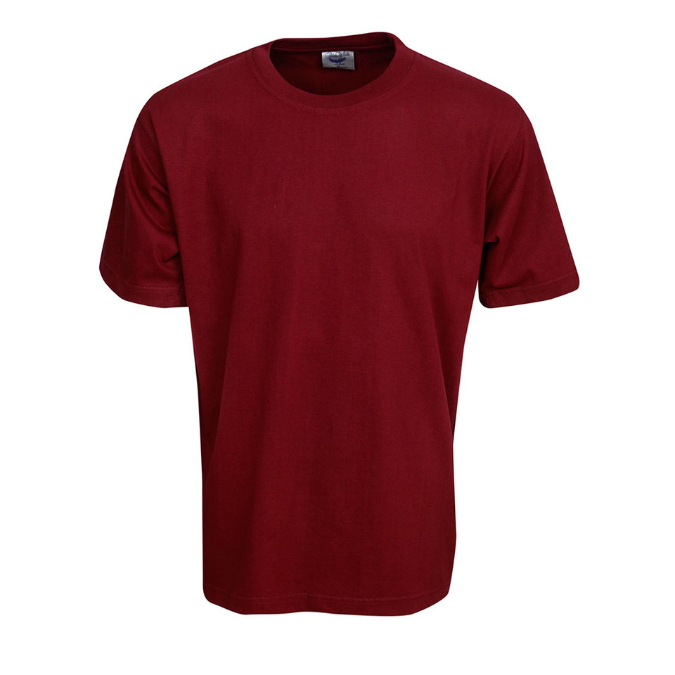 Burgundy kids crew neck t-shirt with short sleeves and smooth cotton construction