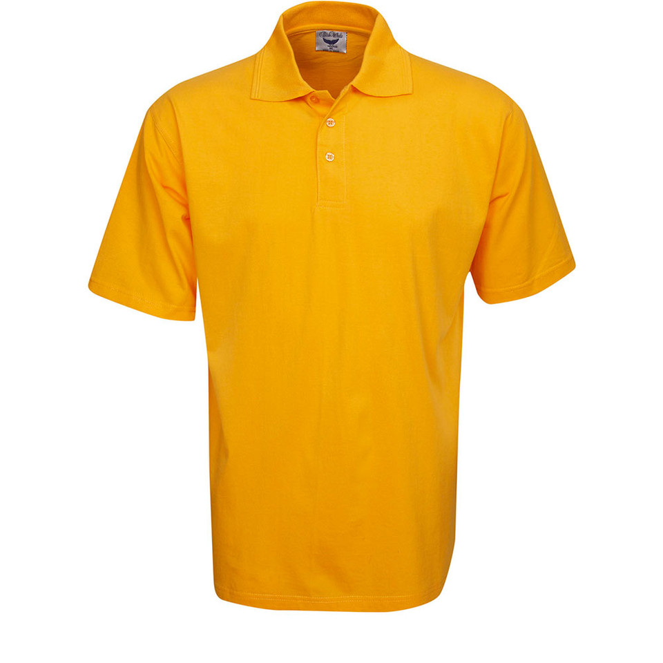 Gold Carlton plain unisex short sleeve polo shirt made from 100% cotton jersey knit, a smooth classic design ideal for work uniforms and custom embroidery.
