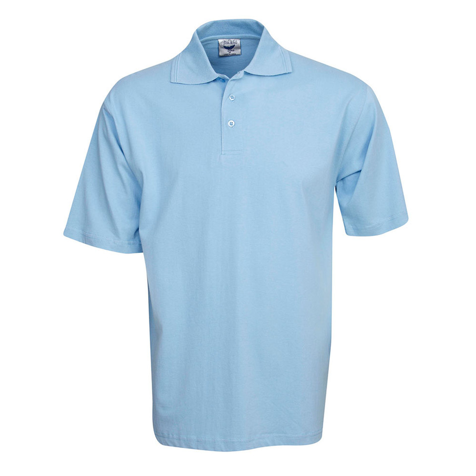 Sky blue cotton jersey polo shirt with collar and button placket