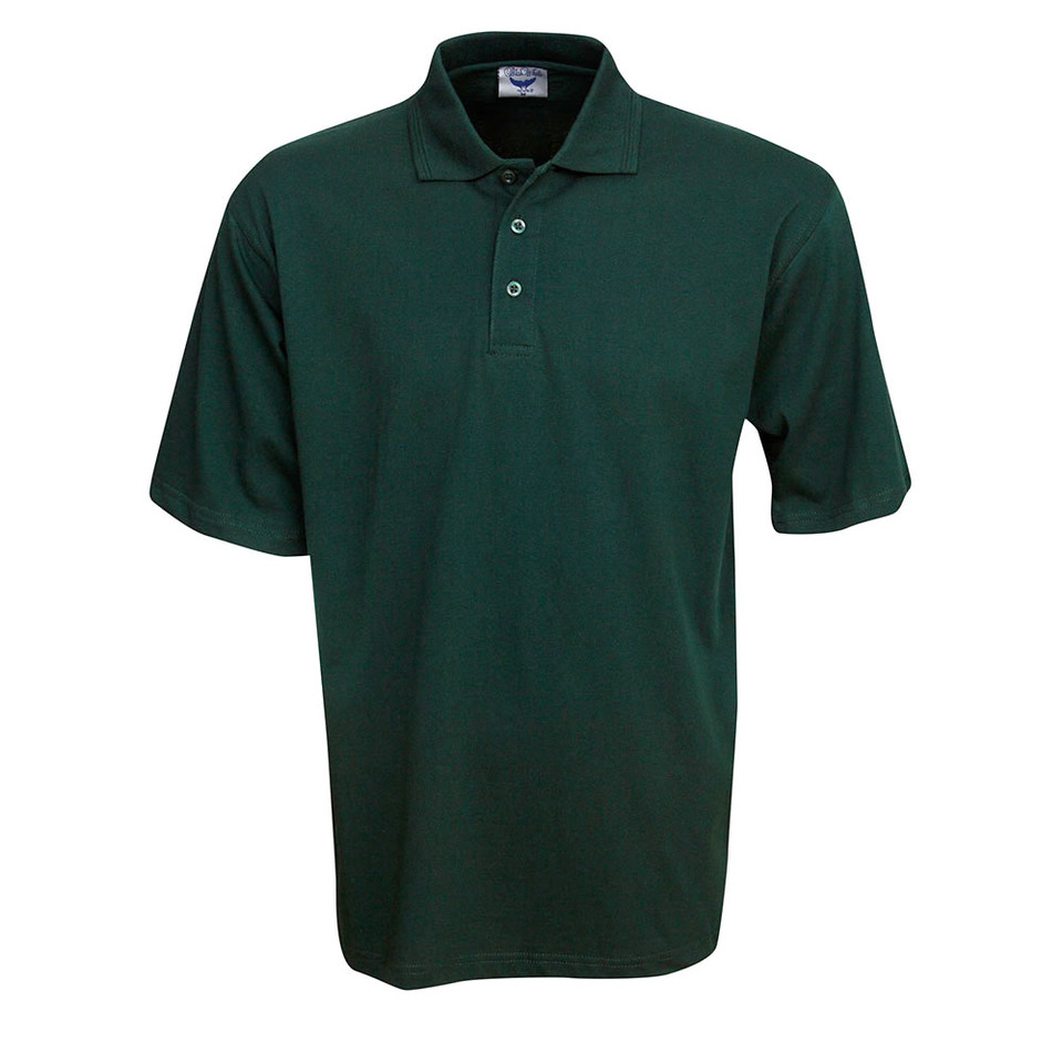 Dark forest green cotton polo shirt with ribbed collar and three-button placket