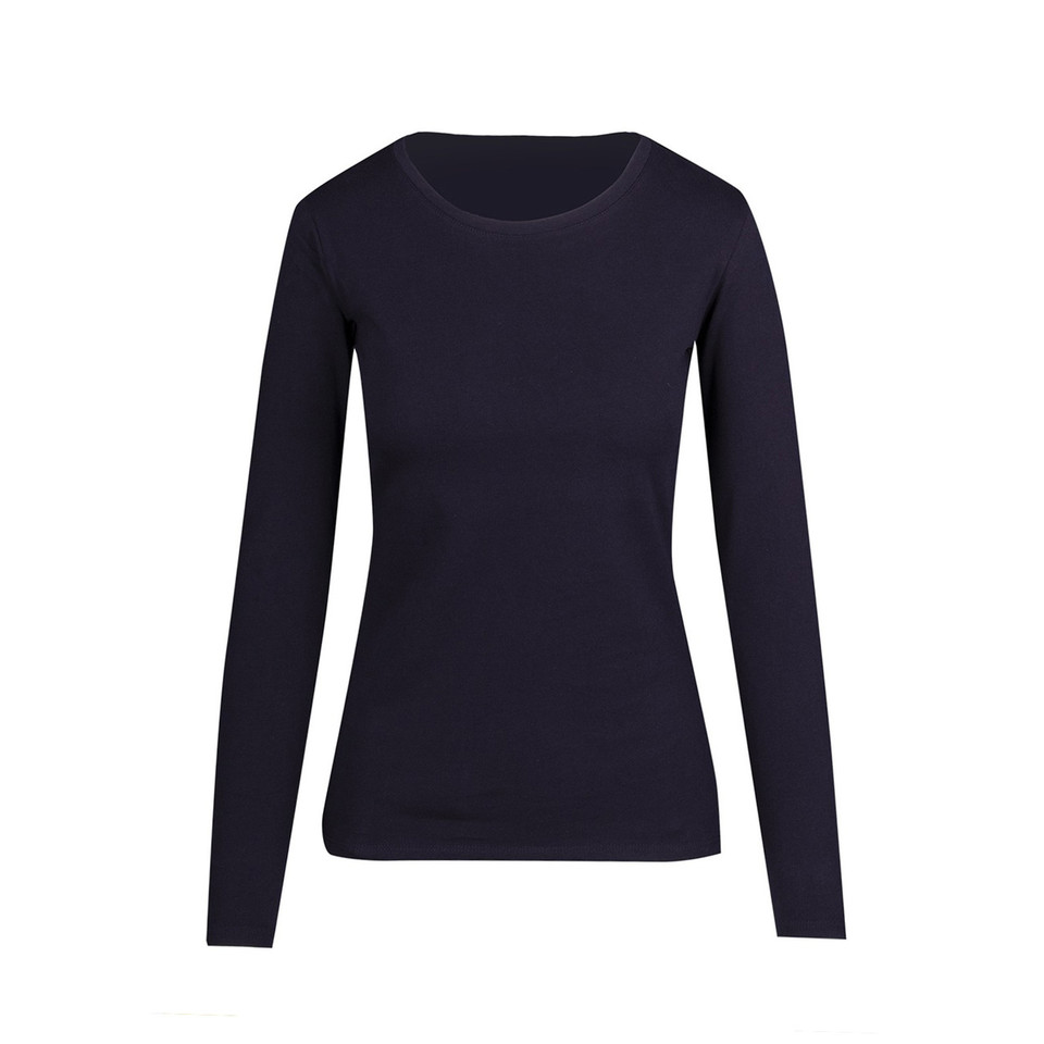 Navy long sleeve women's t-shirt with crew neck and fitted silhouette