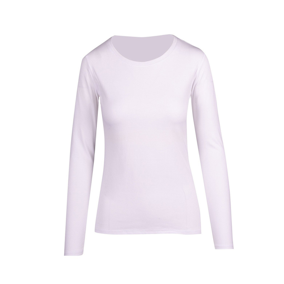 Pale lilac long sleeve crew neck tee with smooth finish and fitted silhouette