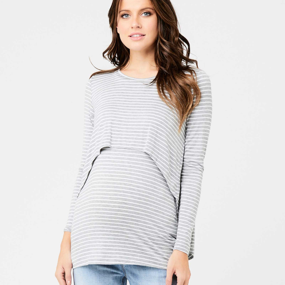 Ripe Maternity Stripe Swing Back Nursing Top - Silver Marle Ripe Maternity Stripe Swing Back Nursing Top - Silver Marle