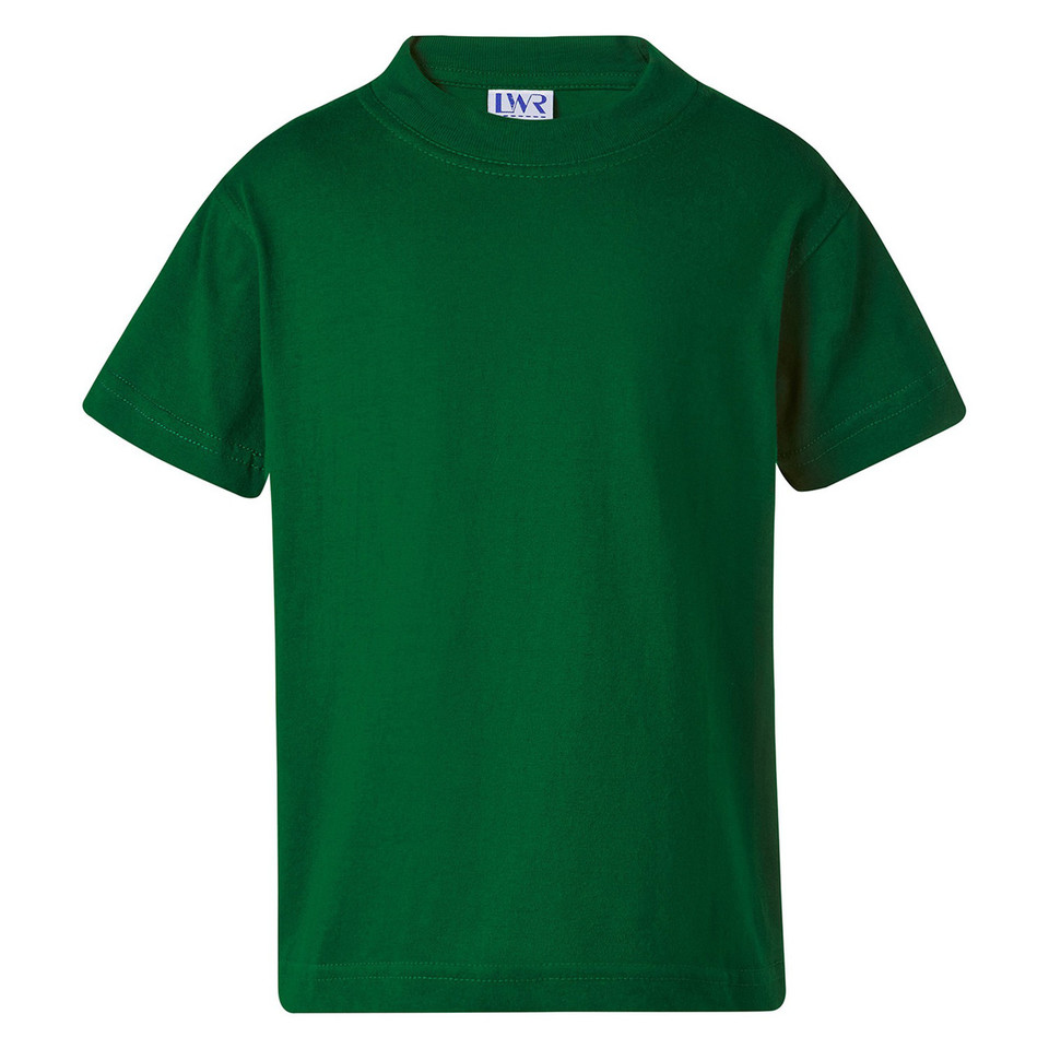 Forest green crew neck t-shirt with short sleeves and smooth flat front panel for decoration