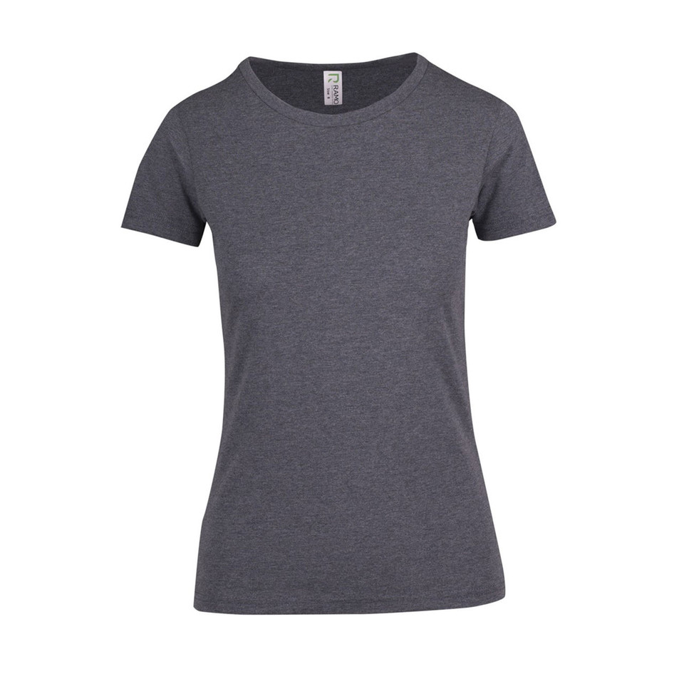 Charcoal grey marle women's fitted crew neck t-shirt with short sleeves on white background