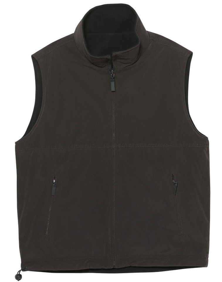 Charcoal grey reversible polar fleece vest with full zip closure and side pockets