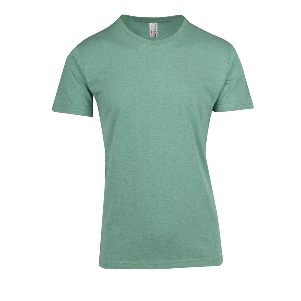 Heather mint green men's crew neck T-shirt with modern fitted cut, flat front panel, visible neck label