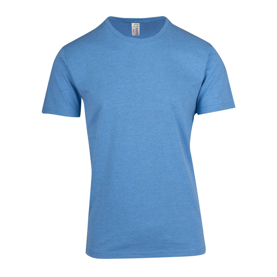 Heather sky blue men's crew neck short sleeve tee with modern fit and smooth front panel