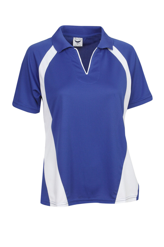 Royal+White Grace Ladies Coolfast short sleeve polo shirt with mini waffle knit, ideal for activewear and team uniforms.