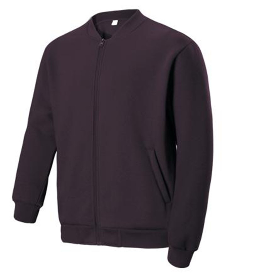 Charcoal grey fleece bomber jacket with full zip closure, ribbed cuffs and hem, side pockets
