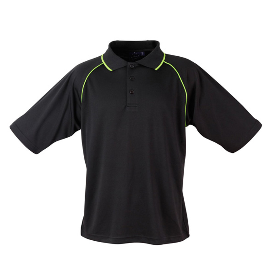 Black+Lime | Mens CoolDry Contrast Piping Raglan Polo Shirt